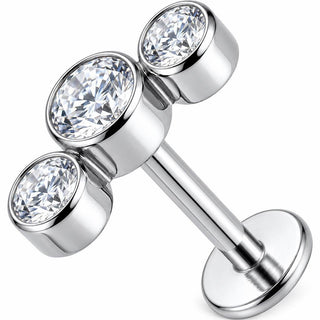 Titanium Labret Triple Bezel Crystal Arc Internally Threaded