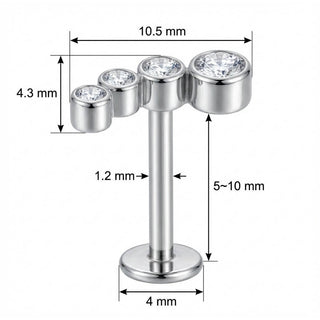 Titanium Labret Curved Four Crystal Arc