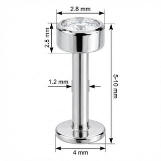 Titanium Labret Round Bezel Set Clear Crystal