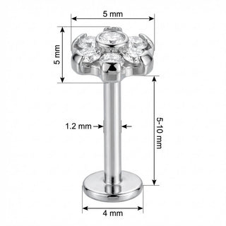 Titanium Labret Crystal Flower Blossom Cluster