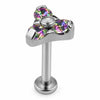 Titanium Labret Three Crystal Trinity Cluster Internally Threaded