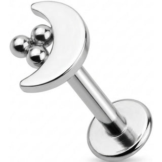 Titanium Labret Crescent Moon With Triple Beads