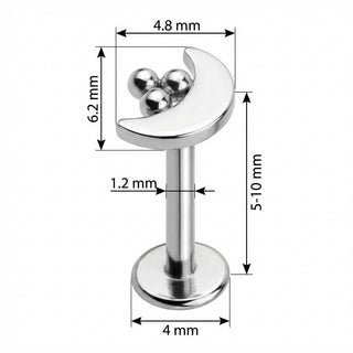 Titanium Labret Crescent Moon With Triple Beads