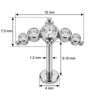 Titanium Labret Bezel Set Crystal Tiara Arc