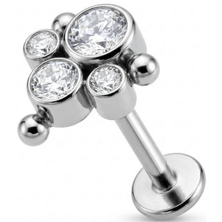 Titanium Labret Beaded Crystal Trio Cluster