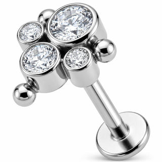 Titanium Labret Beaded Crystal Trio Cluster Internally Threaded