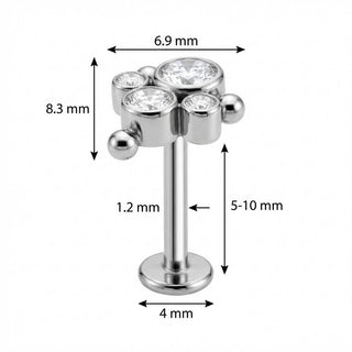 Titanium Labret Beaded Crystal Trio Cluster Internally Threaded