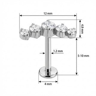 Titanium Labret Five Stone Curved Crystal Arc