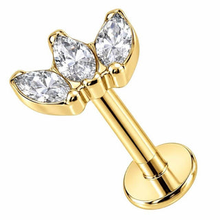 Titanium Labret Triple Marquise Crystal Fan Cluster Internally Threaded