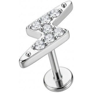 Titanium Labret Crystal Paved Lightning Bolt