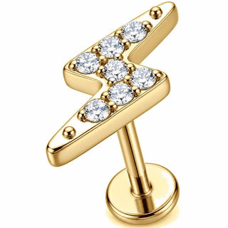 Titanium Labret Crystal Paved Lightning Bolt Internally Threaded