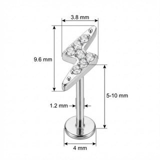 Titanium Labret Crystal Paved Lightning Bolt