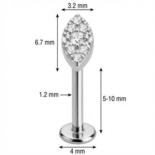 Titanium Labret Crystal Paved Marquise Shape