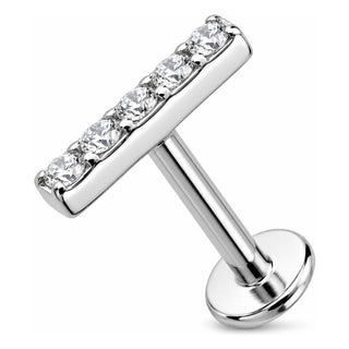 Titanium Labret Five Crystal Lined Bar Internally Threaded