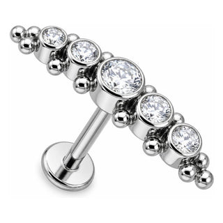 Titanium Labret Curved Crystal Cluster With Beads Internally Threaded