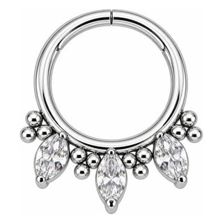 Titanium Ring Triple Marquise Beaded Crown Clicker