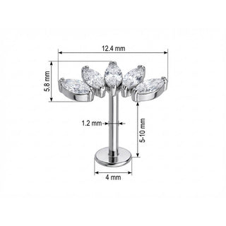 Titanium Labret Five Marquise Stone Curved Vine