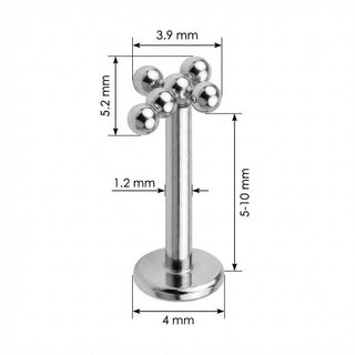 Titanium Labret Five Bead Cross Cluster
