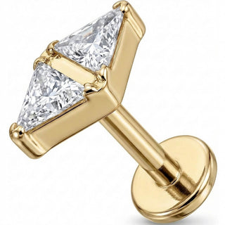 Titanium Labret Double Triangle Crystal Bow Tie