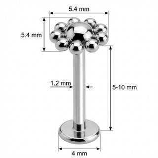 Titanium Labret Beaded Flower Dome Cluster