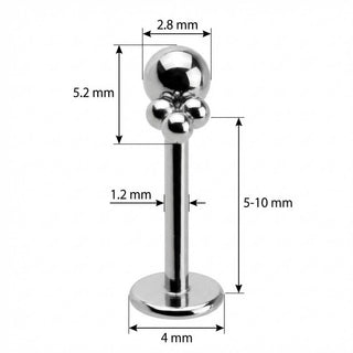 Titanium Labret Sphere With Triple Bead Cluster