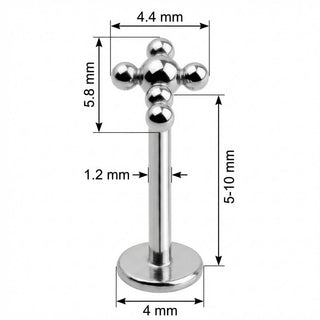 Titanium Labret Beaded Ball Cross Cluster Internally Threaded