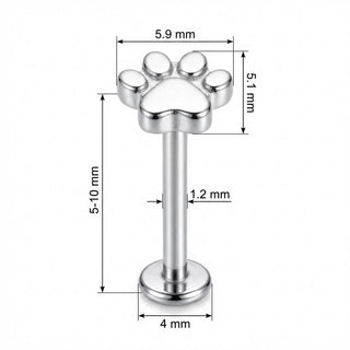 Titanium Labret Little Animal Paw Print