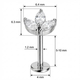 Titanium Labret Three Marquise Crystal Petals