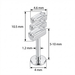 Titanium Labret Triple Baguette Crystal Cluster