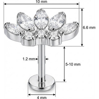 Titanium Labret Marquise Crystal Lotus Fan