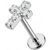 Titanium Labret Paved Crystal Cross Design
