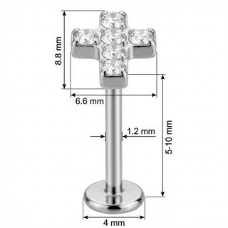Titanium Labret Paved Crystal Cross Design