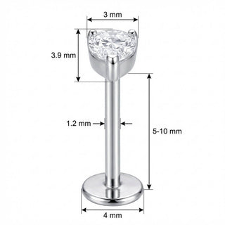 Titanium Labret Clear Pear Shaped Crystal Top