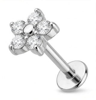Titanium Labret Clear Crystal Flower Blossom