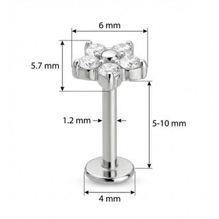 Titanium Labret Clear Crystal Flower Blossom