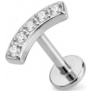 Titanium Labret Curved Bar With Five Crystals
