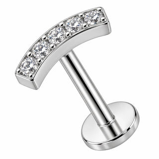 Titanium Labret Curved Bar With Five Crystals Internally Threaded
