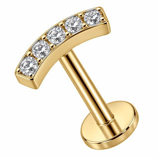 Titanium Labret Curved Bar With Five Crystals Internally Threaded