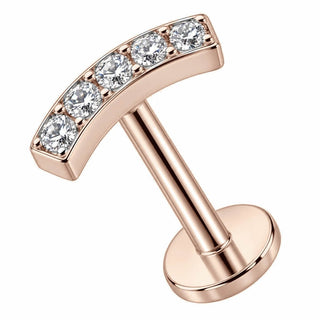 Titanium Labret Curved Bar With Five Crystals Internally Threaded