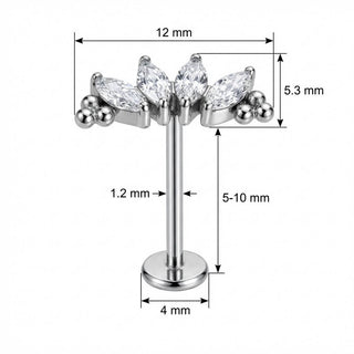 Titanium Labret Marquise Crystal Arc With Beads