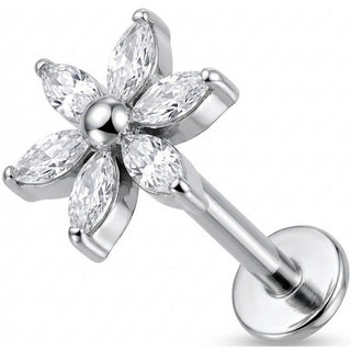 Titanium Labret Marquise Cut Crystal Flower