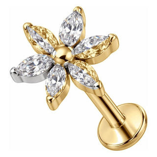 Titanium Labret Marquise Cut Crystal Flower Internally Threaded