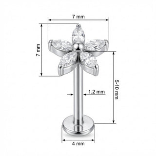 Titanium Labret Marquise Cut Crystal Flower Internally Threaded