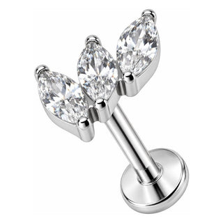 Titanium Labret Triple Marquise Crystal Fan Internally Threaded
