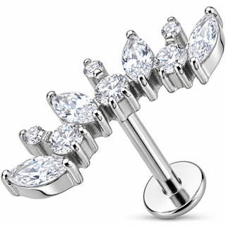 Titanium Labret Crystal Vine Arc Cluster Internally Threaded