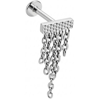 Titanium Labret Textured Bar With Cascading Chains