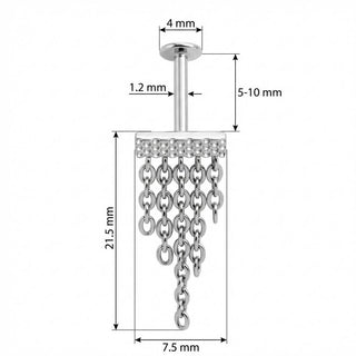 Titanium Labret Textured Bar With Cascading Chains