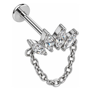 Titanium Labret Marquise Fan With Draping Chain Internally Threaded