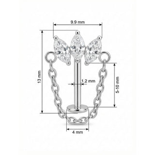 Titanium Labret Triple Marquise Cluster With Chain Internally Threaded