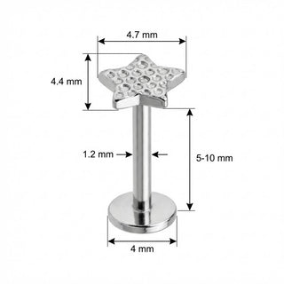 Titanium Labret Textured Hammered Star Top